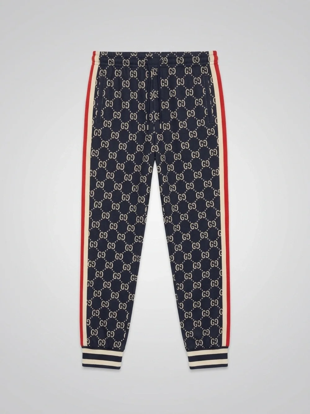 Gucci NWT GG Monogram Track Suit with Red Stripes Jacquard Caspian Navy Blue XL